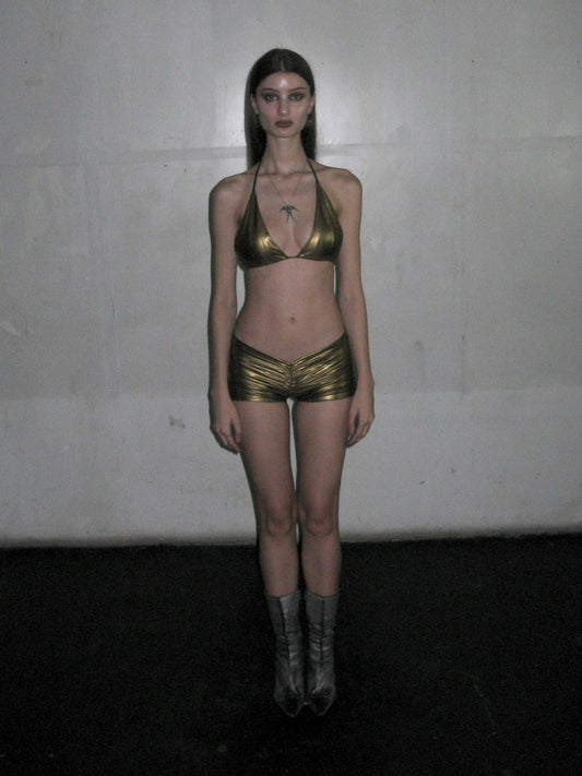 Gold mini shorts