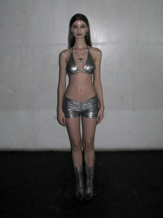 Silver mini shorts